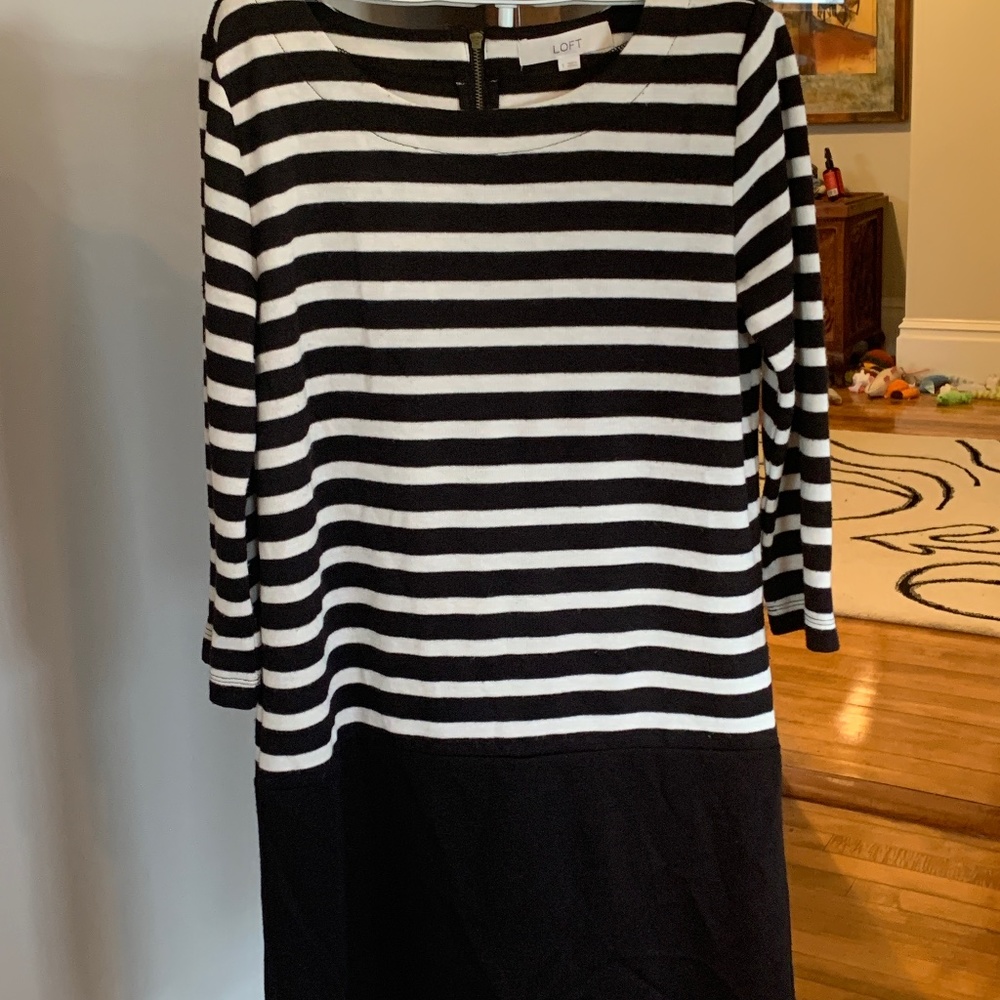 Loft exposed back‎ zip striped knit dress. Worn about 3x